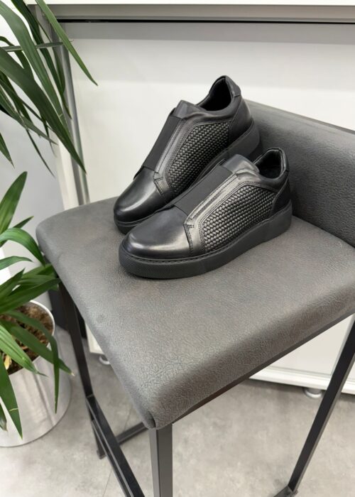 Siyah Sneaker 1065LS Hakiki Deri Ayakkabı