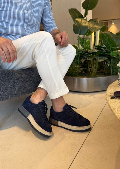 Lacivert Süet Sneaker K473 Hakiki Deri Ayakkabı