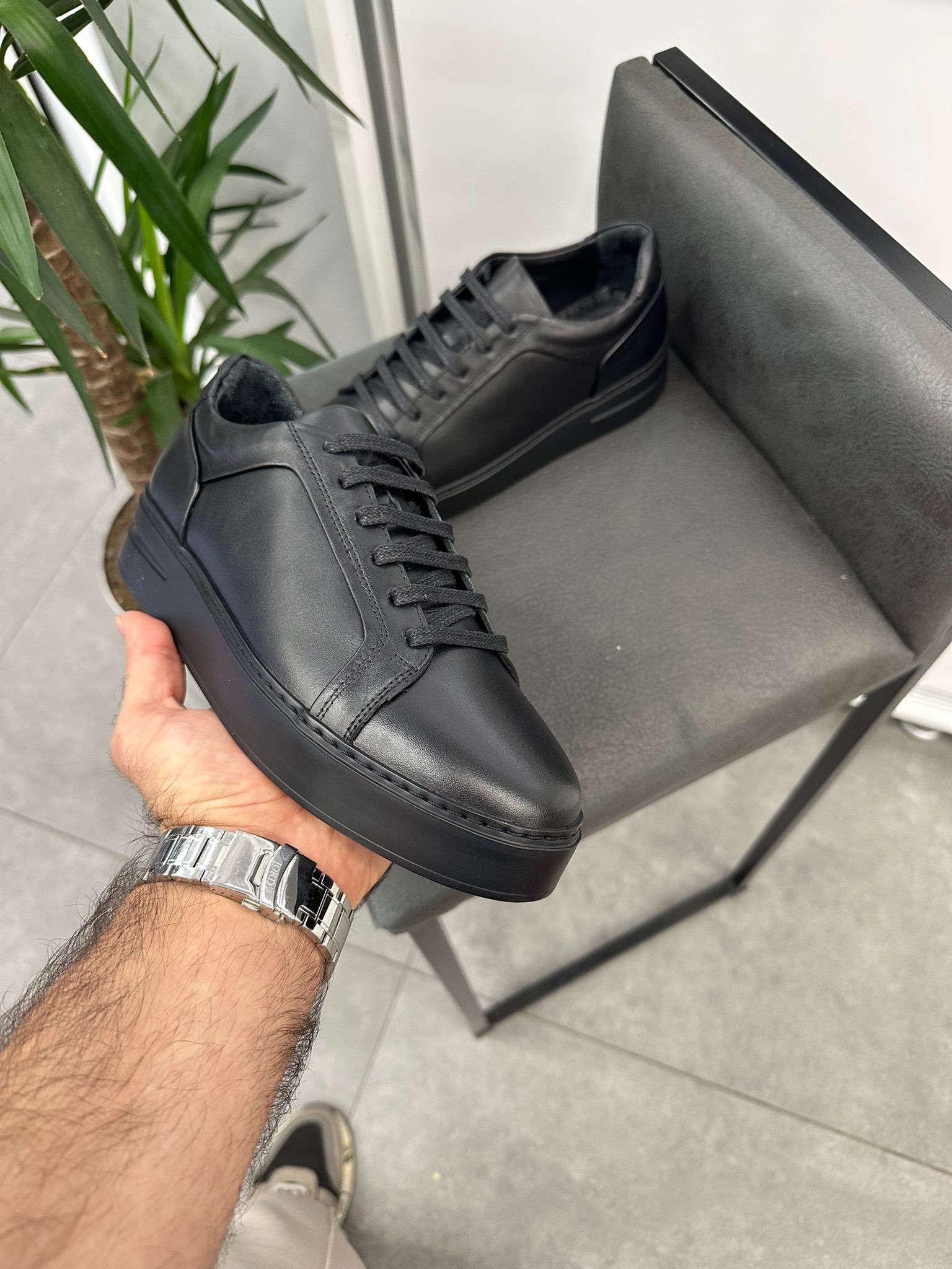 Siyah Sneaker Hakiki Deri Ayakkabı 1280