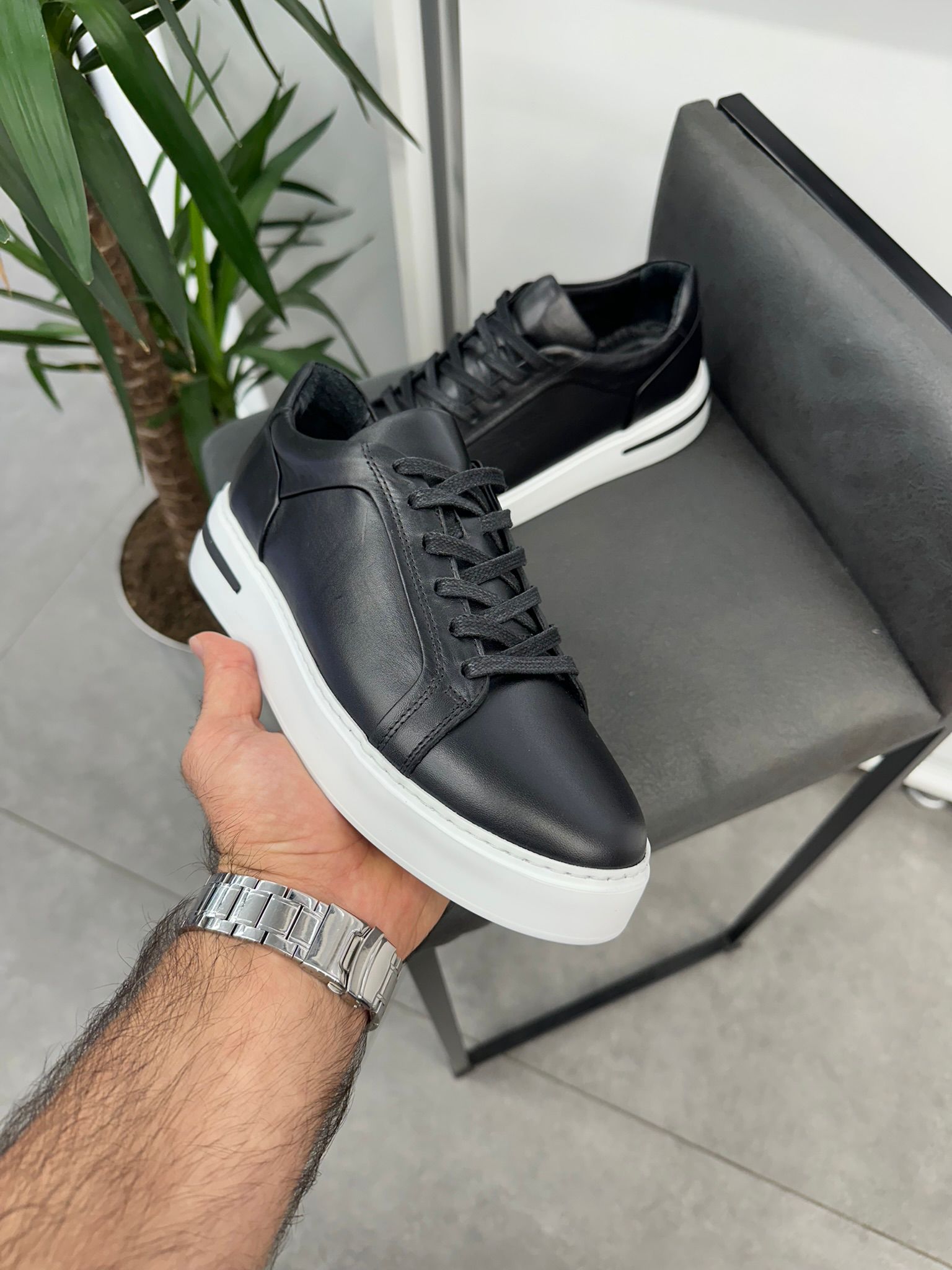 Siyah Sneaker 1280 Hakiki Deri Ayakkabı