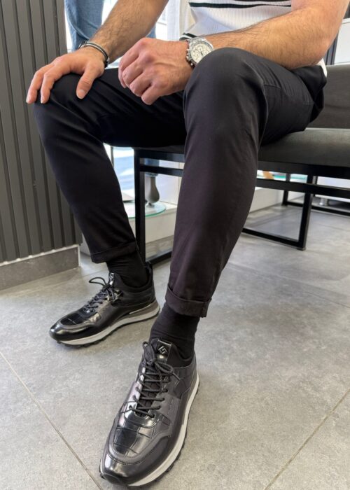 Siyah Sneaker Kroko Detaylı 580KRK Hakiki Deri Ayakkabı