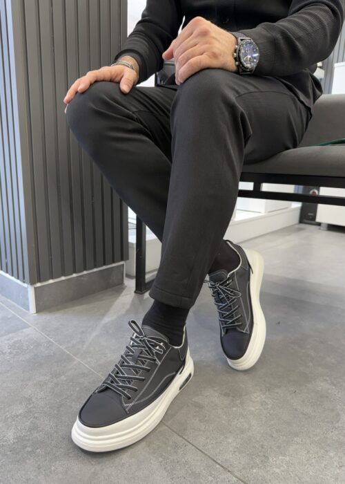 Siyah Beyaz F48 Sneaker Hakiki Deri Ayakkabı