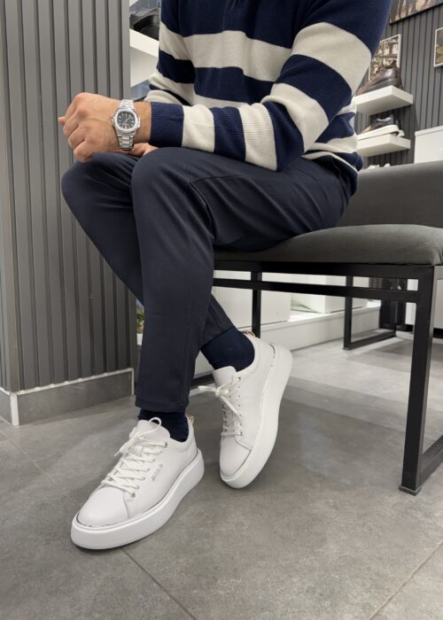 Beyaz Hakiki Deri Sneker Ayakkabı Garda Model