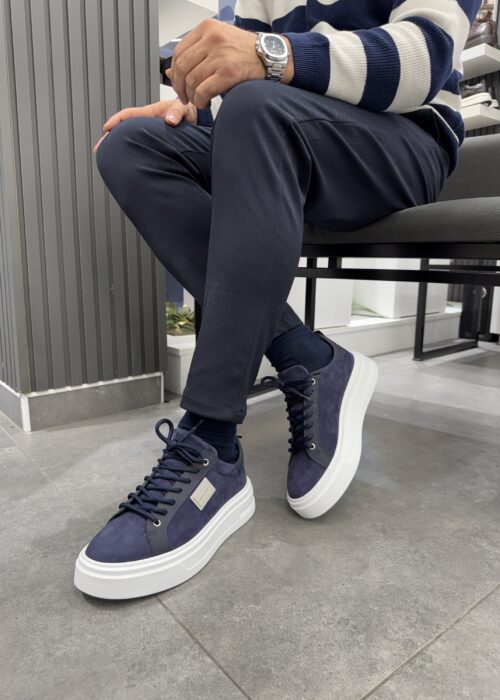 Lacivert Hakiki Süet Deri Sneaker Ayakkabı