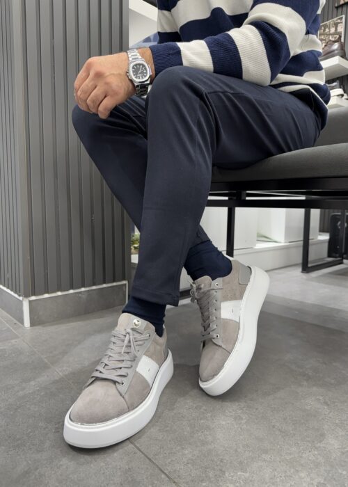 Gri Hakiki Süet Deri Sneaker Ayakkabı