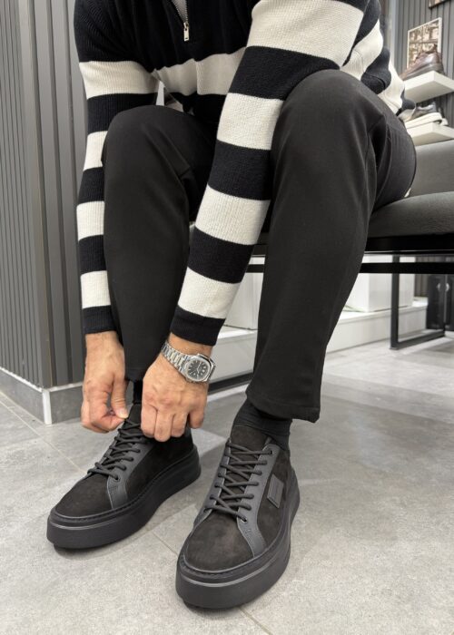 Siyah Hakiki Süet Deri Sneaker Ayakkabı