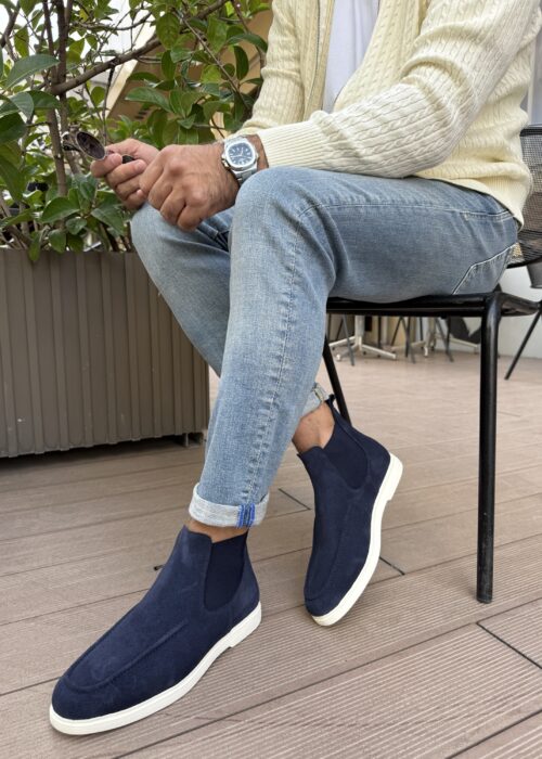 Lacivert Renk Siyah Chalsea Sneaker Süet Bot 1047-BT SÜET